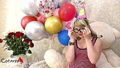 she got a dick with a birthday bow, swallow the cum