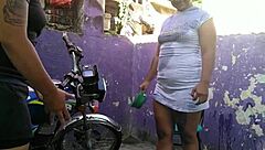 Lesbian sex in the motorcycle washing area finishes
