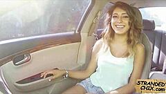 A hot girl in a car has sex with her partner, getting fucked hard