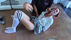 busty college babe gets tied up nicely by her friend