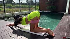 Anal yoga by the pool