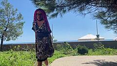 We film a crazy holiday video with hard spanking and moaning outdoors 😍