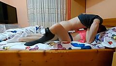 Petite teen in knee high socks takes missionary position to get fucked