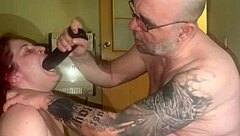 Blonde woman pisses on her boyfriend’s face and slurps his dick