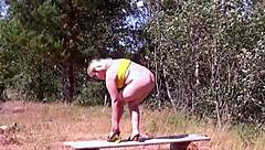 A girl with big ass in white pants on the coast is fucking