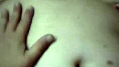 Husband rubs belly, cum on it, thrilling chubby beauty