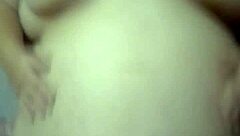 Husband rubs belly, cum on it, thrilling chubby beauty