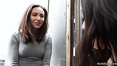 Married lesbians rim and fuck cleaning lady.