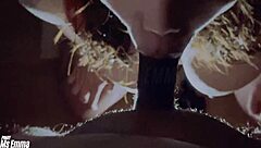 Cute mistress skillfully takes guy’s cum in her mouth