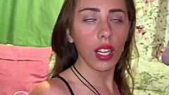 Babe Pornelia fucks deeply and makes a mess with her sloppy blowjob
