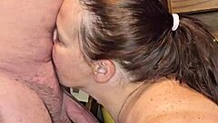 cock gets sucked deep with tongue play and blowjob