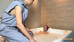 My boss sent me to fix the pool, but his sexy wife is naked in it!