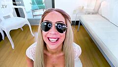 Sunny Chase Performs No-Hands Blowjob on Huge Cock and Swallows Cum