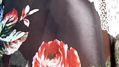 Hairy mature woman wears transparent dress in public