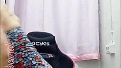 Blonde amateur shows off in hotel room.