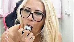 Blonde amateur shows off in hotel room.