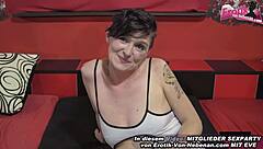 German Amateur Gangbang Casting with Thin MILF