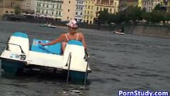European Eurobabe Rides Nude on Waterbike