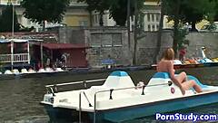 European Eurobabe Rides Nude on Waterbike