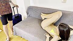 Horny wife with small waist and big cock in action