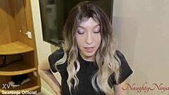 Blue-eyed milf step-mom uses big cock roleplay to motivate son in school