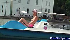 European Eurobabe Rides Nude on Waterbike