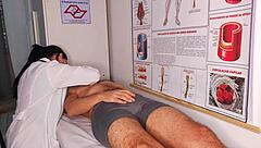 Erection surprise in front of the nurse
