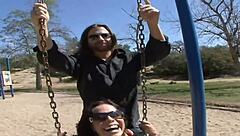 Horny Wife's Big Tits Bouncing While Fucked by Stranger Outdoors