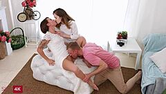 Horny Teens Lure Male Friend Into Threesome With Bent Over And Riding Positions