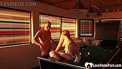 damn, this sexy ginger babe totally owns the billiard room with her wild deepthroat moves!