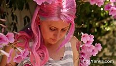 Pink-Haired Zahra Toys Her Pussy Outdoors