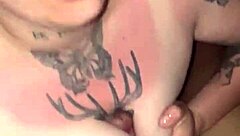 my girlfriend with sunburn gives deepthroat blowjob and swallows cum