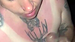my girlfriend with sunburn gives deepthroat blowjob and swallows cum