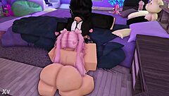 getting mounted and throatfucked by horny futanari with slut lesbian boobs face fucking cartoon big ass cock big tits sex