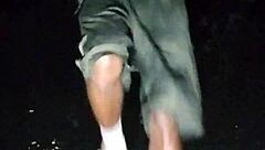 park interview with skinny beautiful mature