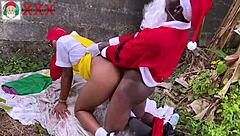 New Year Fuck Between African Santa And Stepdaughter Of His Close Friend In The Bush