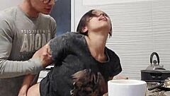 Petite 18+ Rough Ass Creampie with Monster Cock in Kitchen