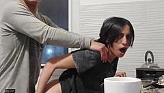 Petite 18+ Rough Ass Creampie with Monster Cock in Kitchen