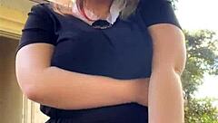 alt milf nextdoor smokes outback with her huge natural tits