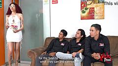 Can these three horny guys pass the casting with a submissive redhead?
