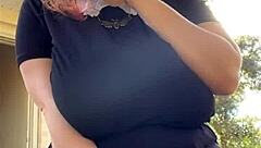 alt milf nextdoor smokes outback with her huge natural tits