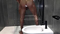 Hot shower spying with steamy rubs and moans