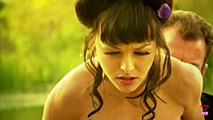 Beautiful brunette with small tits rides strong man doggystyle on boat!