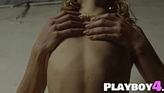 Stunning Blonde Teen Poses Naked With Ball Revealing Cute Ass And Tits In Lingerie Striptease