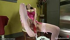 housewife in lingerie with fuck machine
