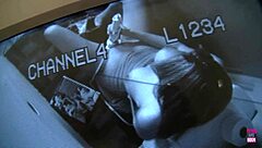 Is blonde nina rae sucking gloryhole dick with toy?