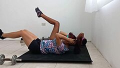 Beautiful Slut Flashes Pussy During Aerobics