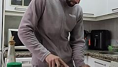 cooking tortilla while jerking off and cumming on food