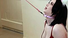 the submissive feels so aroused eating cum from the bowl in cosplay