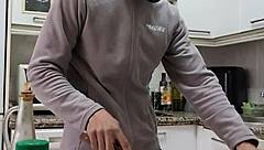 cooking tortilla while jerking off and cumming on food